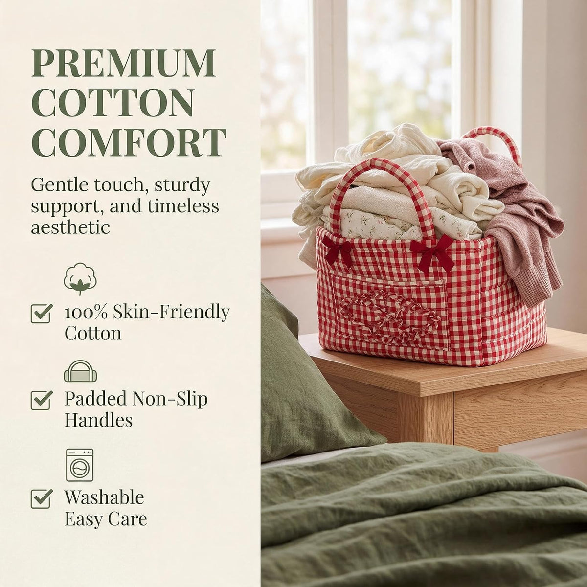 Quilted Laundry Basket with Handles—For Home, Picnics, and the Office