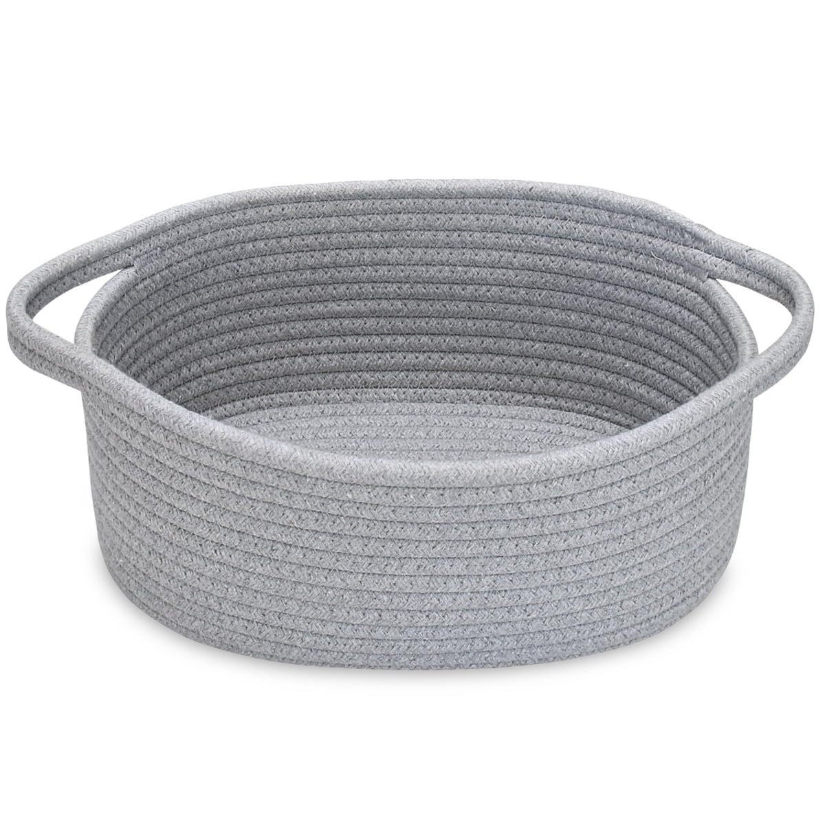 ABenkle Small Basket with Handles, Boho Decorative Rope Woven Dog Cat Toy Storage Bin Shelf Storage Organizer, Easter Christmas Gift Basket, 12"x8"x5", White