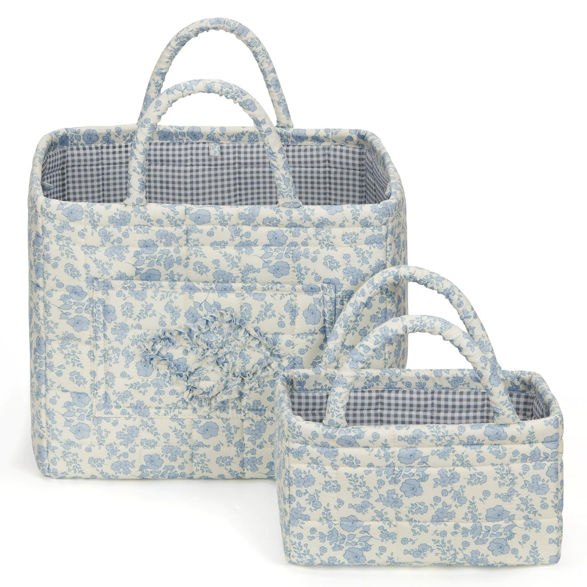 Fabric Storage Basket 2 Pack,Large and Mini Boho Laundry Nursery Hamper Portable Folding Organizer for Car Bedroom (Blue Vine)
