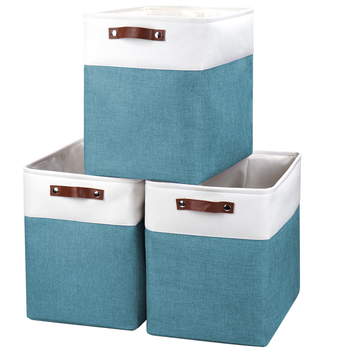 Bagnizer Storage Bins Large Fabric Storage Baskets for Shelves 3 Pack, Decorative Linen Closet Baskets with Handles for Organizing, Shelf, Clothes, Home, Office, 15x11x9.5Inches (Grey&White)