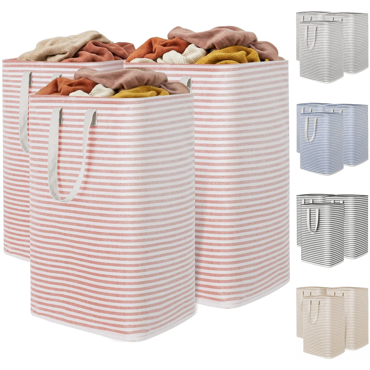 Lifewit 80L Large Laundry Baskets, 2 Pack, Reinforced Handles, Grey