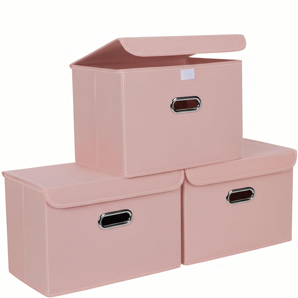 STOREONE Fabric Storage Cube Bins Foldable Organizer Container Collapsible Basket with Lids and Metal Handles, for Home, Bedroom, Closet 3 Pcs (Navy Blue)