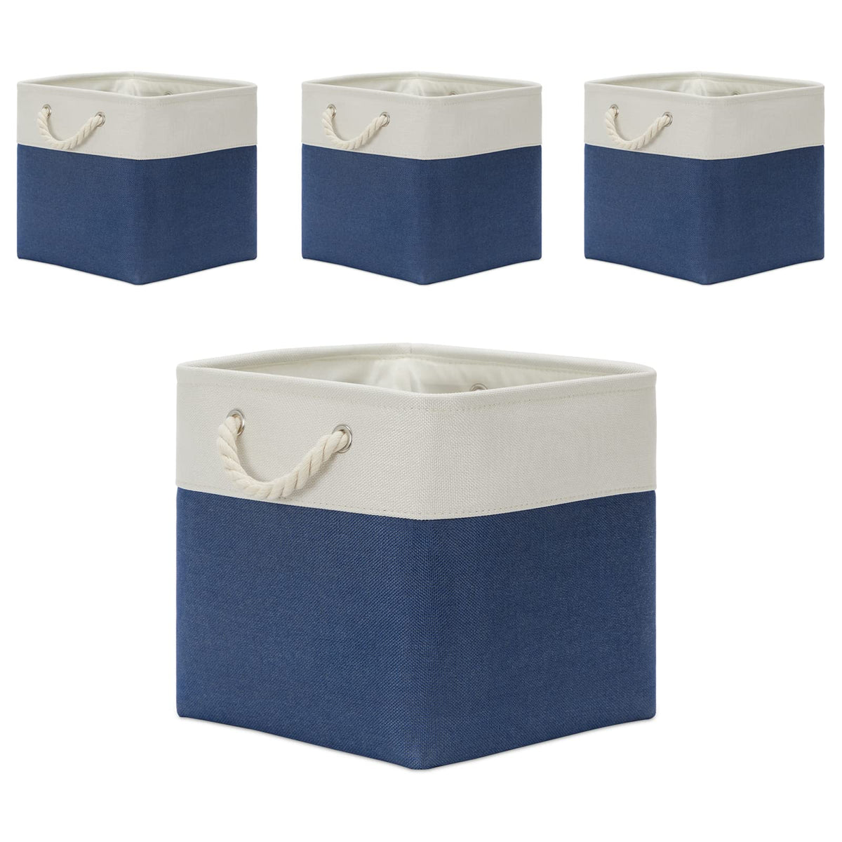 Temary Cube Storage Baskets for Shelves 12 Inch Storage Cubes 4pack Fabric Storage Baskets for Organizing Clothes, Closet Basket with Rope Handles for Home (White&Green)