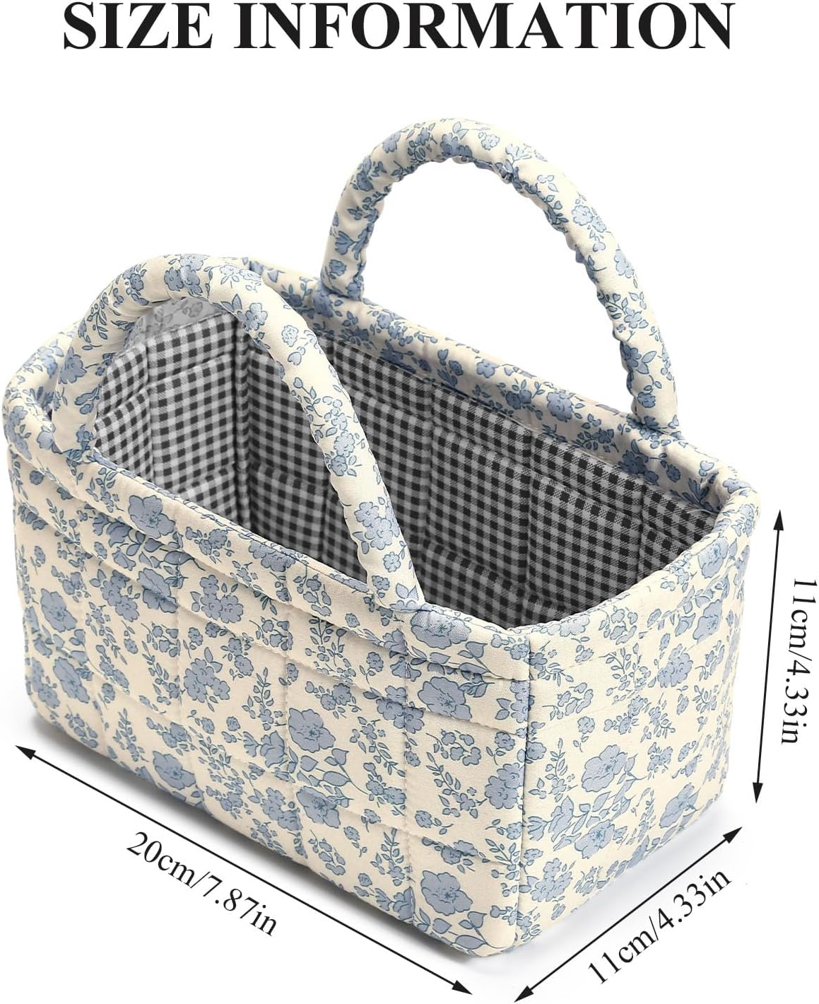 Small Storage Basket Organizer, Mini Fabric Floral Storage Baskets with Handle, Quilted Portable Collapsible Storage (Blue Floral)
