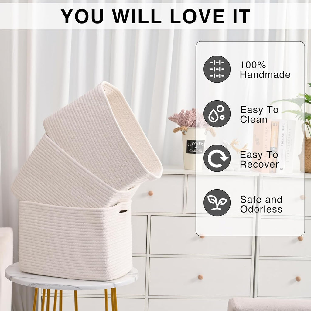 ICERZCZ Storage Baskets for Organizing Shelves 15x11x9.5 Off White 3 Packs