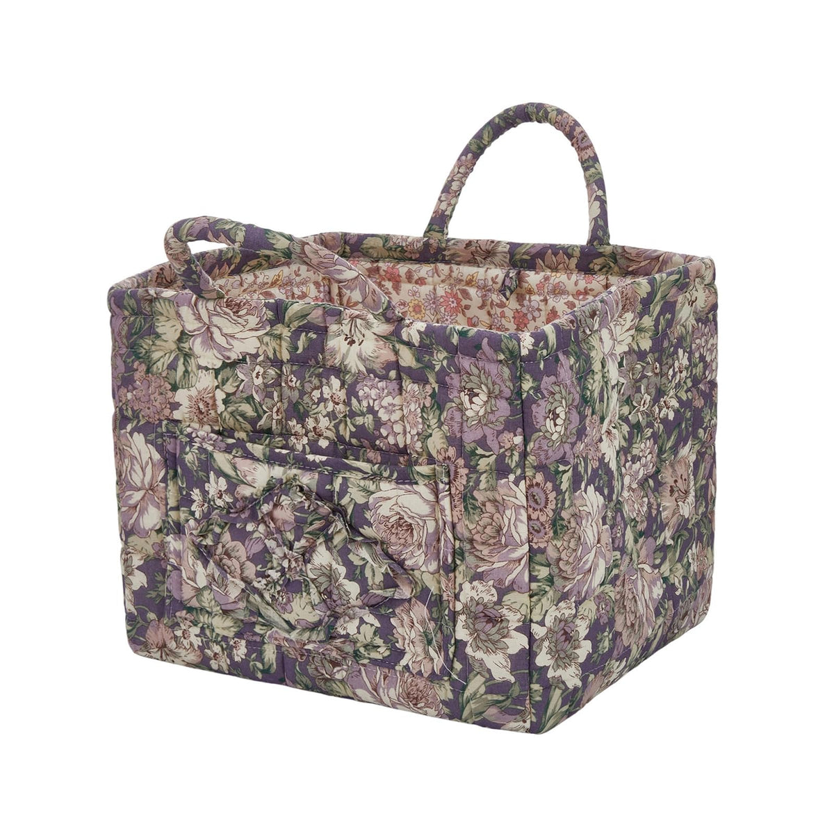Quilted Laundry Basket with Handles - Multi-Purpose Fabric Storage Basket，Boho Fabric Storage Baskets with Handles for Car, Home & Nursery - Collapsible Square Organizer (Purple)