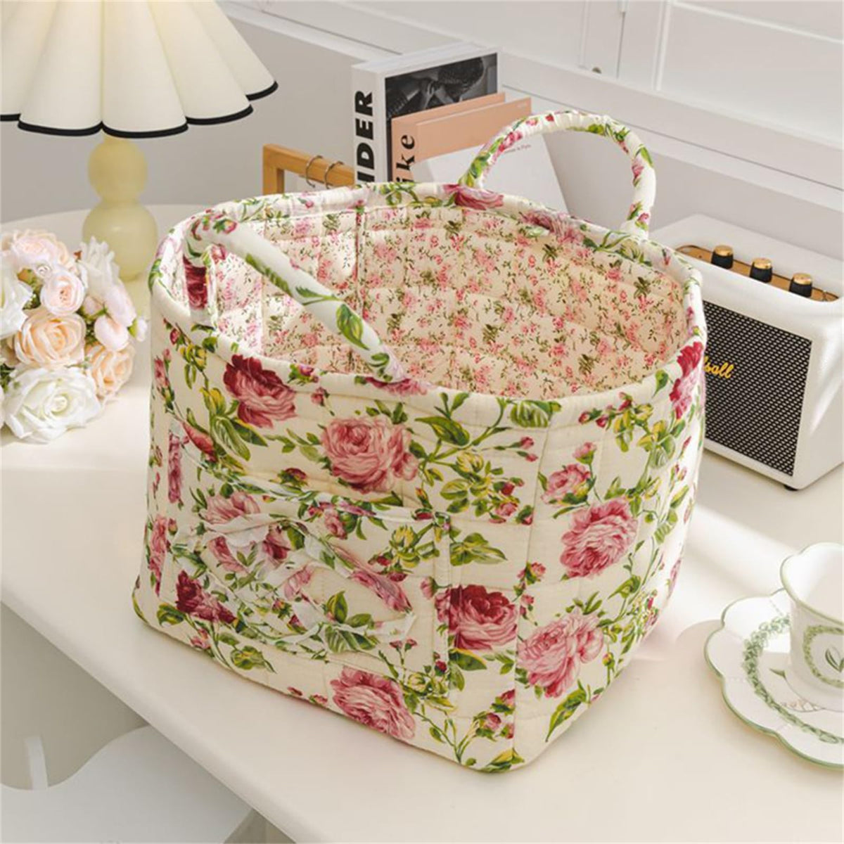 Boho Fabric Storage Basket, Large Capacity Laundry Basket, 12.2'' x 10.23'' x 10.23'' Collapsible Laundry Hamper with Easy Carry Handles (B Multi-Color 1, L)