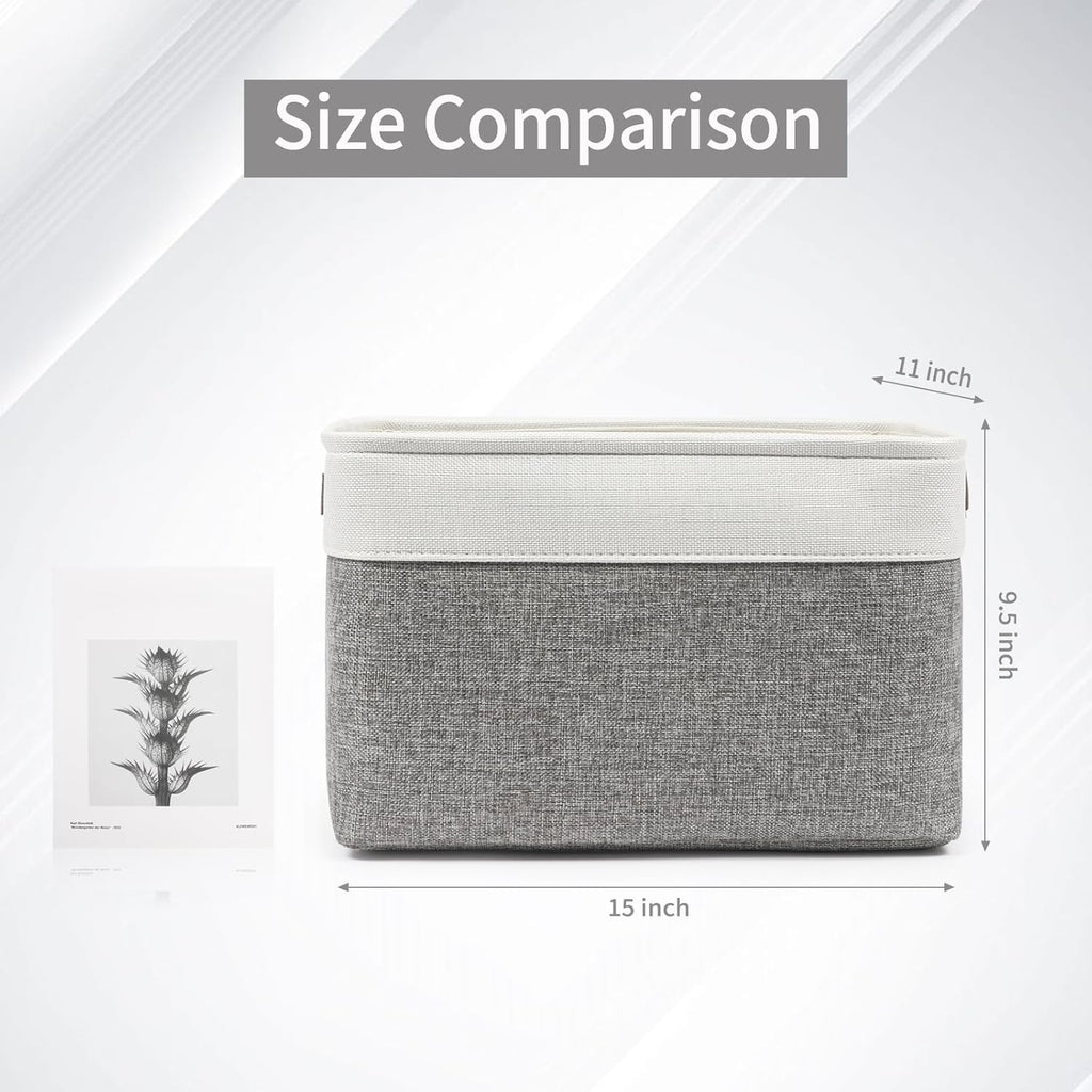 Bagnizer Storage Bins Large Fabric Storage Baskets for Shelves 3 Pack, Decorative Linen Closet Baskets with Handles for Organizing, Shelf, Clothes, Home, Office, 15x11x9.5Inches (Grey&White)