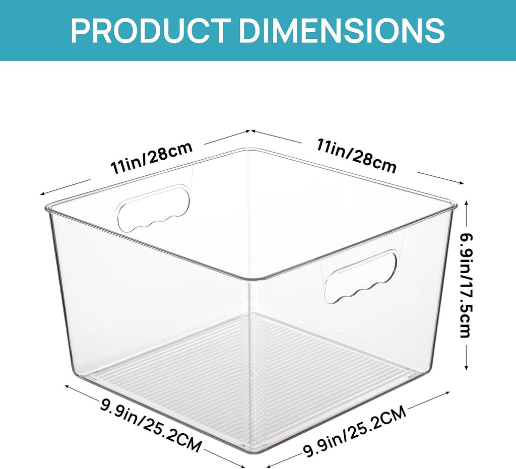 Vtopmart 4 Pack Extra Large Clear Storage Bins, 11x11 Cube Organizer