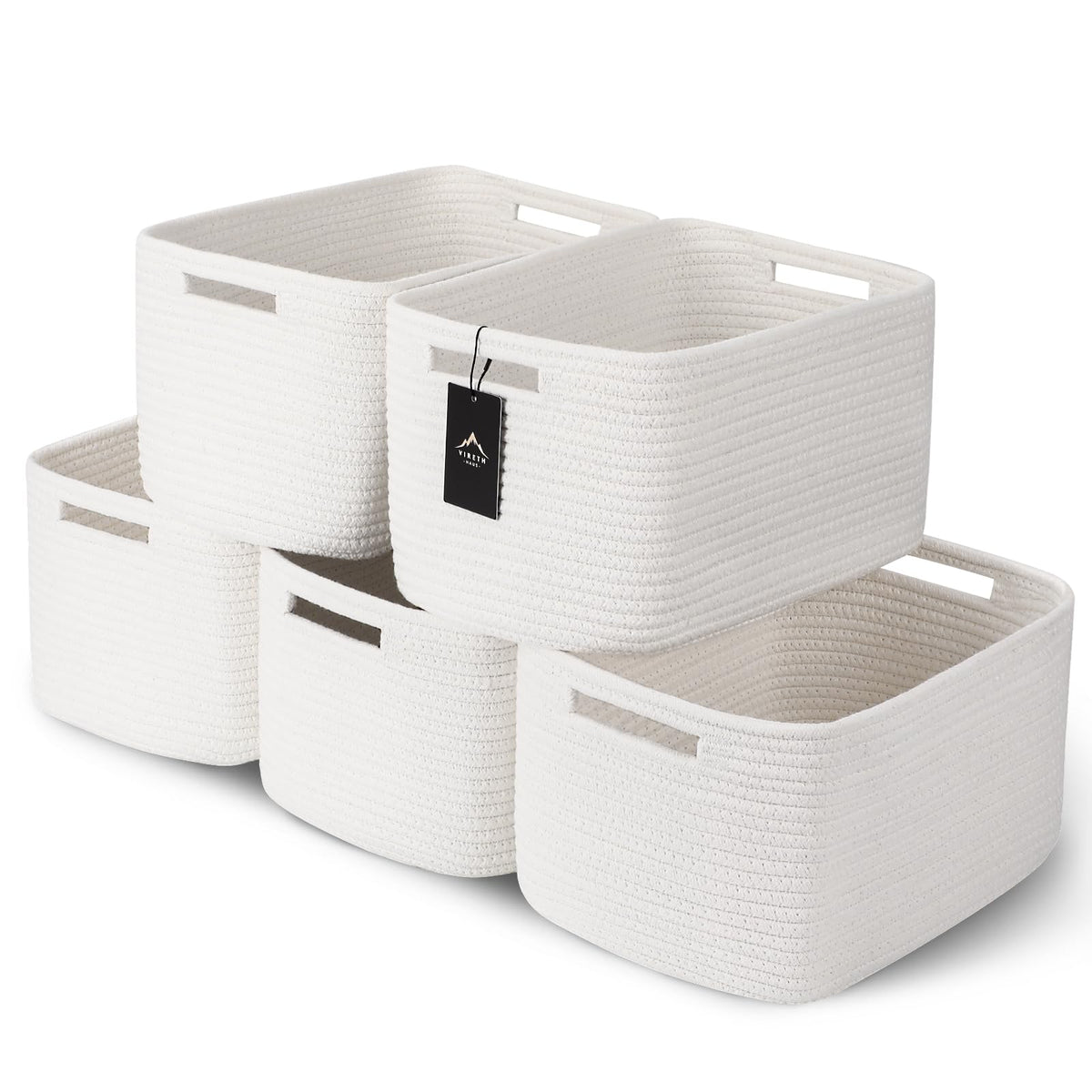 5 Pack Storage Baskets for Organizing, 13.7"×9.8"×7.8 ", natural