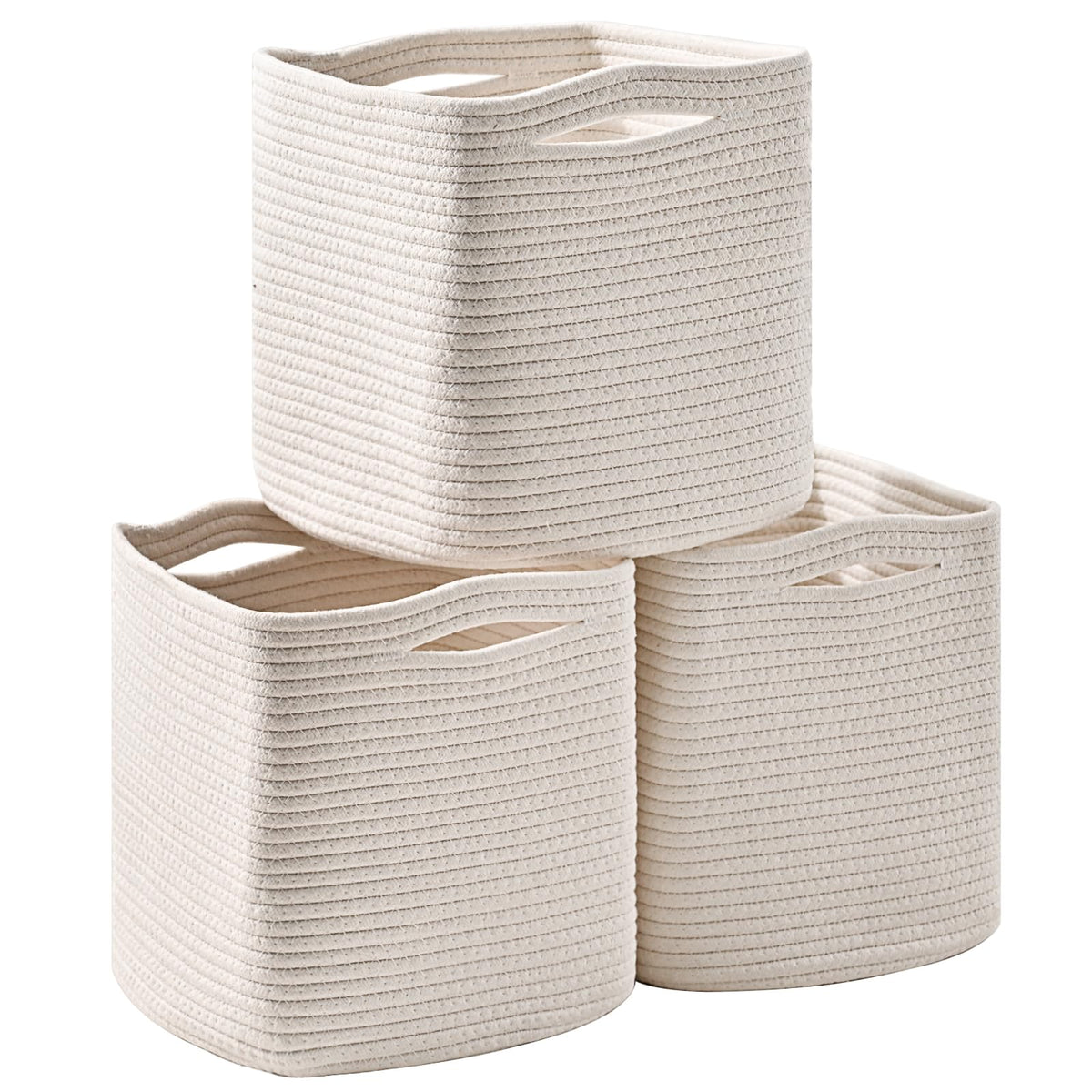 ICERZCZ 11 Inch Cube Storage Bins, Woven Baskets, Mixed Brown, Pack of 3