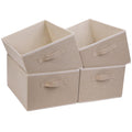 JAKAGO Fabric Storage Bins set of 4 Rectangle Storage Baskets with Handle Foldable Closet Organizer for Clothes Towel bedding Books Collapsible Clothing Container for Shelves Bedroom(Beige Low)
