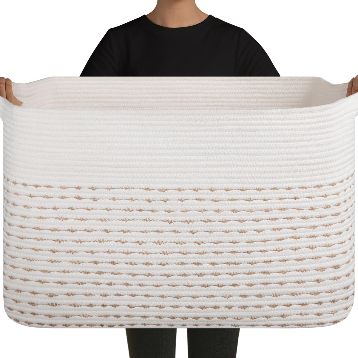 OIAHOMY 75L Large Blanket Basket Woven Cotton Rope Storage Basket Brown