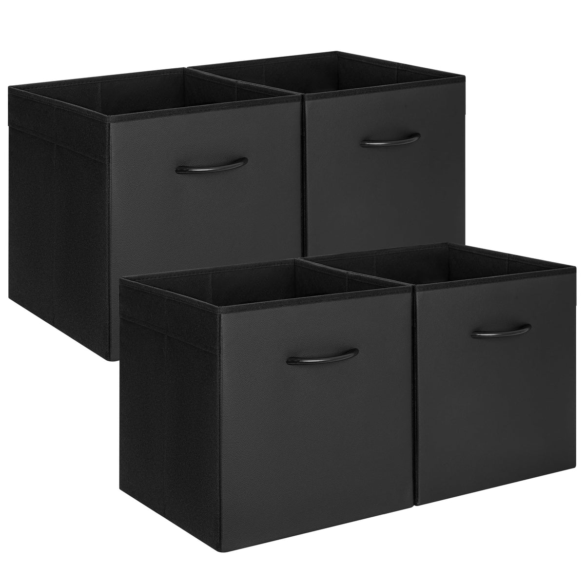 StorageWorks Black Storage Bins, Leather Storage Baskets, Large, 4-Pack