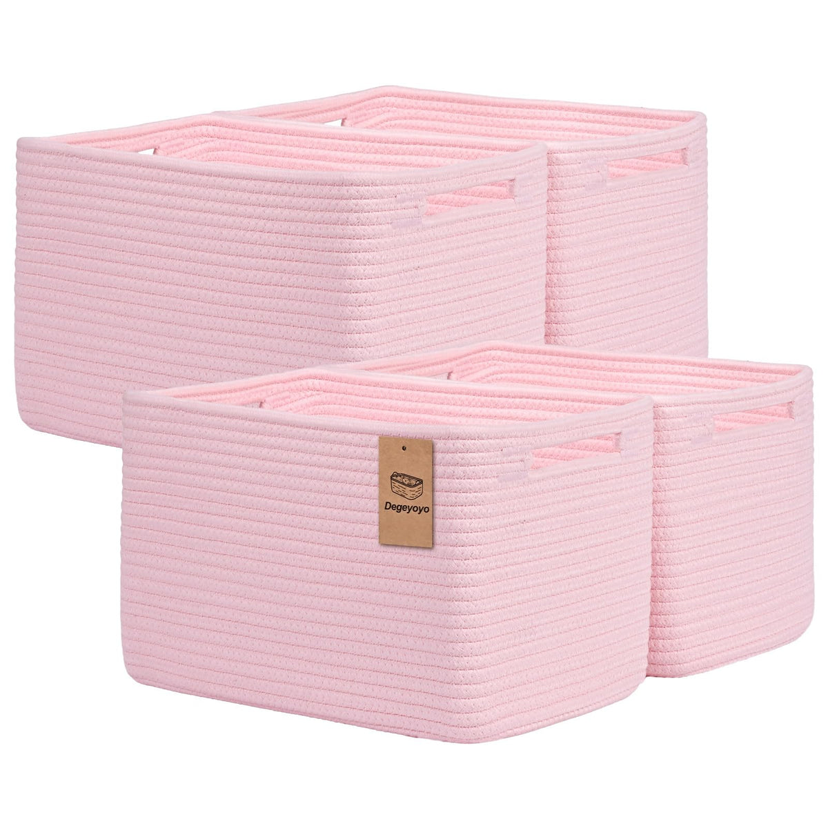 Storage Baskets for Organizing, 4 Pack Baskets for Shelves, Decorative Storage Bins for Shelves, Cotton Rope Storage Basket with Handles, Woven Basket for Storage, 13''Lx8.7''Wx7.9''H, White & Brown