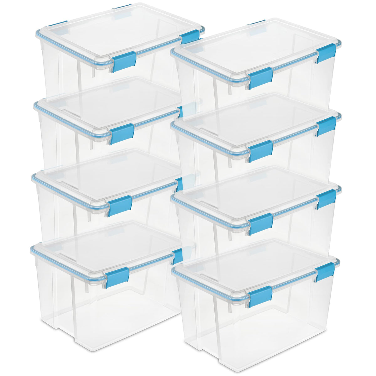 Sterilite 4-Pack 54 Quart Gasket Box, Home Storage Organizer Bins with Lids - Stackable Clear Plastic Containers for Bedroom, Bathroom, Garage, Basement, or Attic
