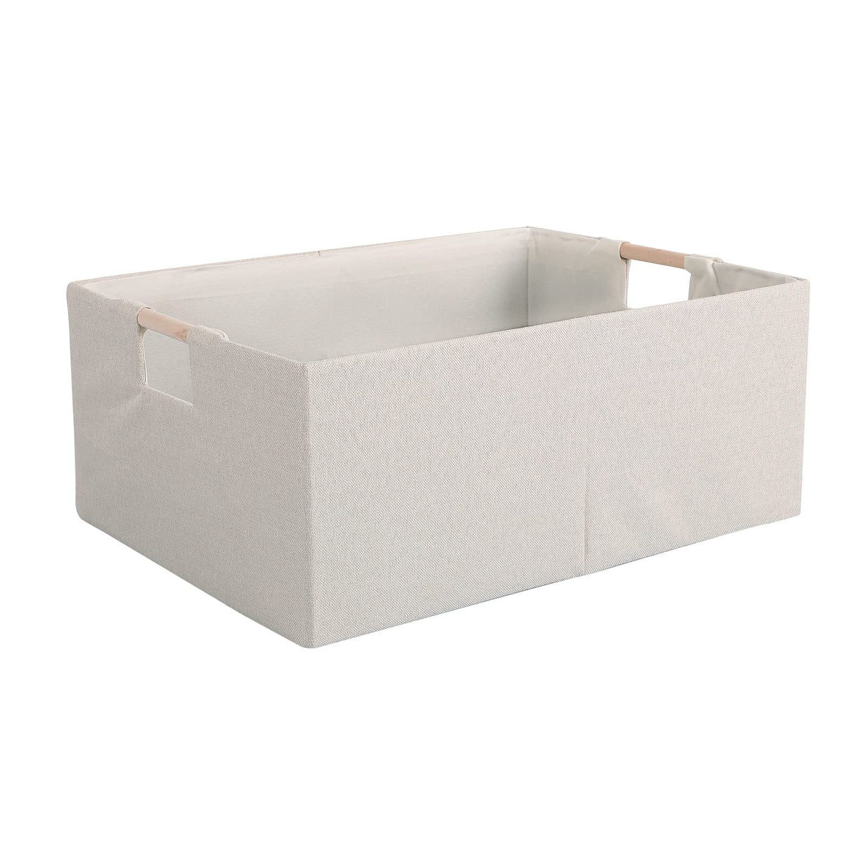 Fabric Storage Box, 15x11in Foldable Cotton Linen Basket with Wooden Handle