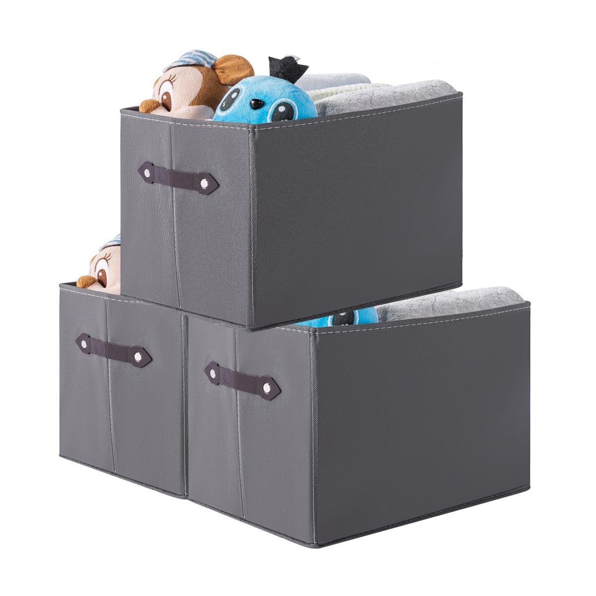 1 Pack Large Collapsible Storage Baskets for Shelves,14.9"x9.5" Fabric Closet storage Boxes with Leather Handles,Decorative Organizers Storage Bins for Clothes,Sheets,Books,(Purple Houndstooth