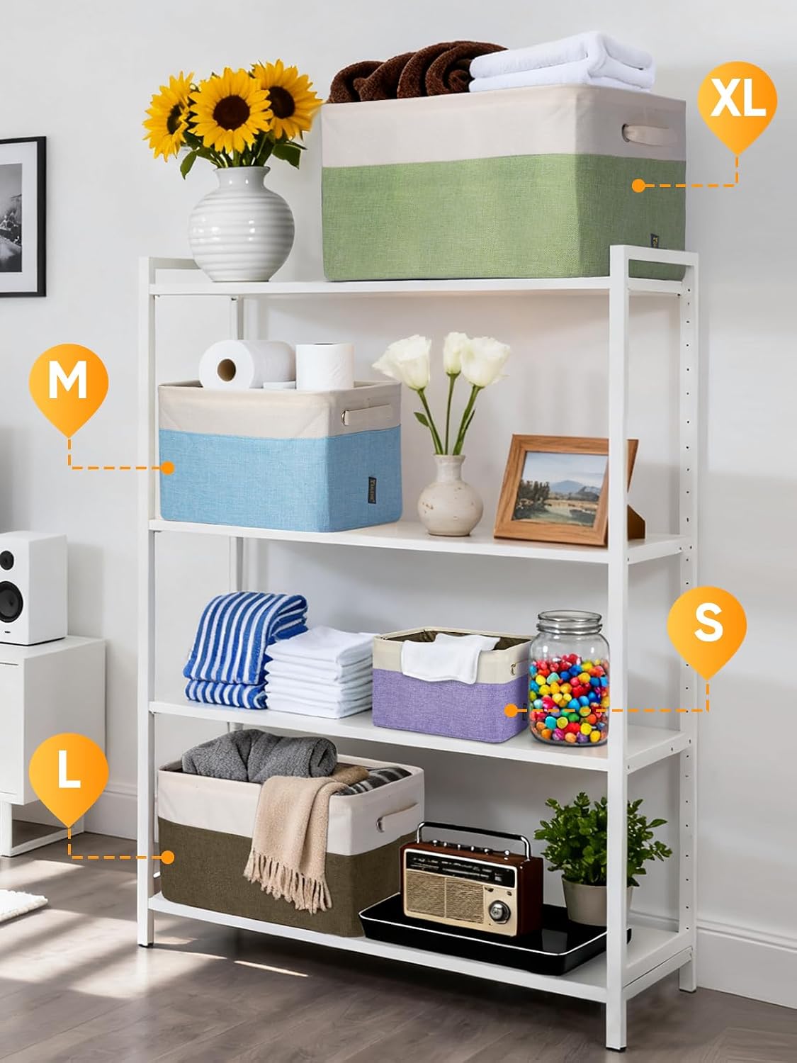BALEINE 3 Pack Fabric Closet Storage Bins for Shelves, Linen Closet Organizers and Storage, Decorative Baskets for Organizing, Shelf, Clothes, Home, Office (Grey, 15"x11"x9.5")