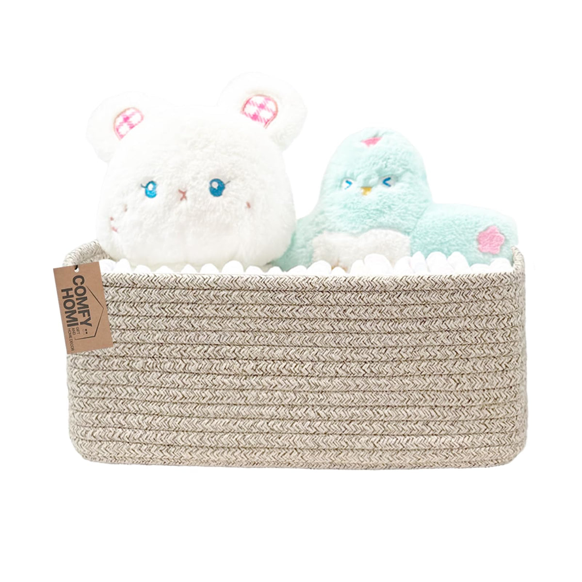 COMFY-HOMI Cotton Rope Woven Basket with Handles for Shelves,Toys,Book, Cloth Storage Baskets Bin for Organizing- 1 PCSToy Decorative Organizer for Living Room, Bathroom