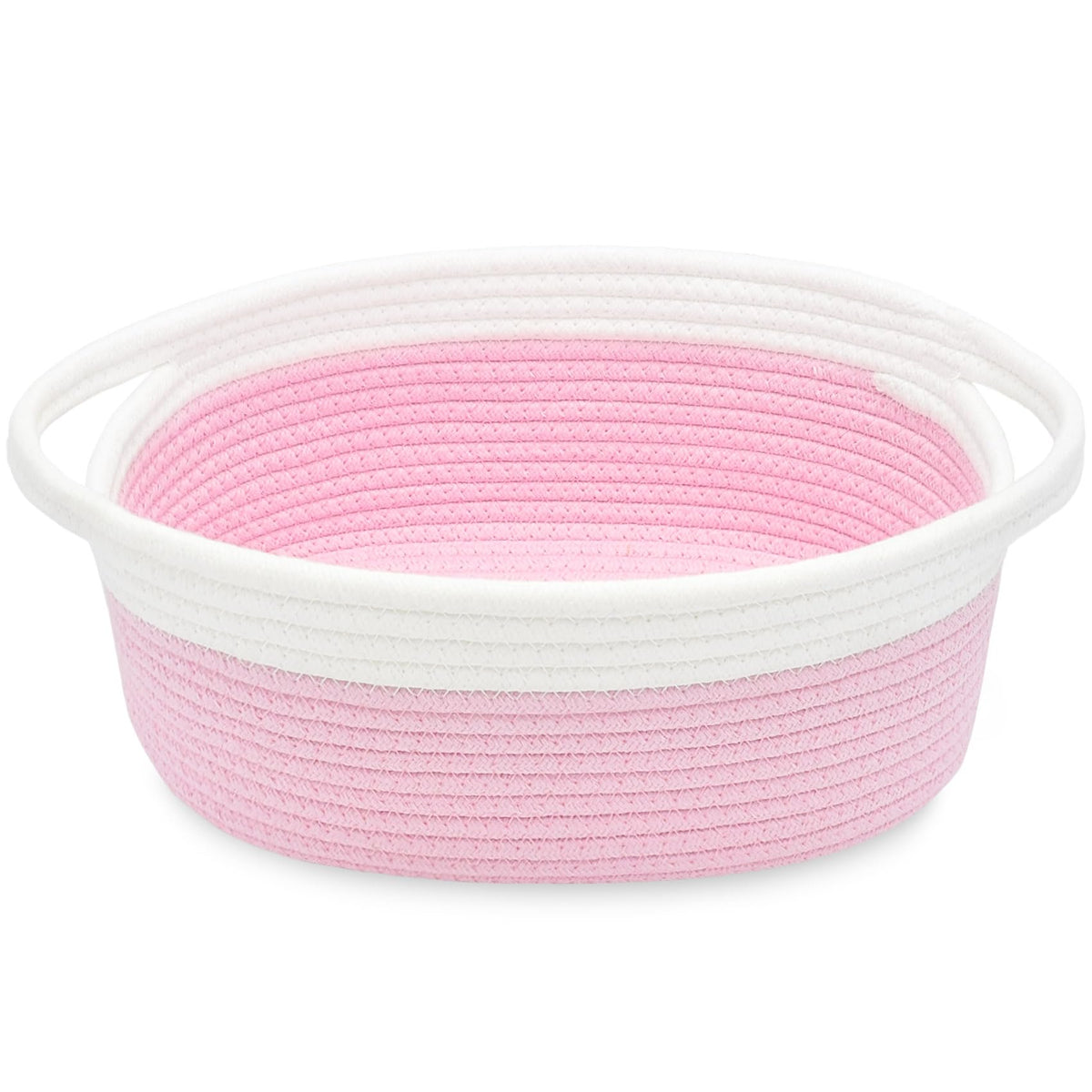 ABenkle Small Basket with Handles, Boho Decorative Rope Woven Dog Cat Toy Storage Bin Shelf Storage Organizer, Easter Christmas Gift Basket, 12"x8"x5", White