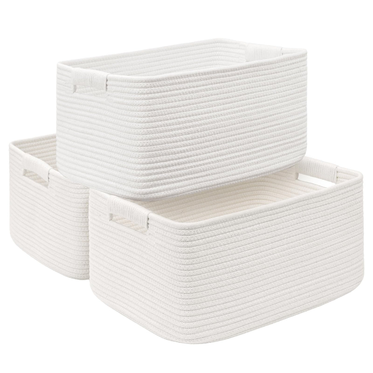 2 Pack Large Storage Basket for Organizing, 17.5"x13"x7" Woven Basket for Shelves, Closet Cube Storage Bins with Wrapped Handle, Cotton Rope Baskets for Kitchen, Clothes, Toys (Natural)