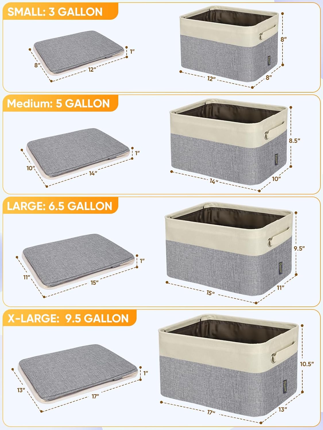 BALEINE 3 Pack Fabric Closet Storage Bins for Shelves, Linen Closet Organizers and Storage, Decorative Baskets for Organizing, Shelf, Clothes, Home, Office (Grey, 15"x11"x9.5")