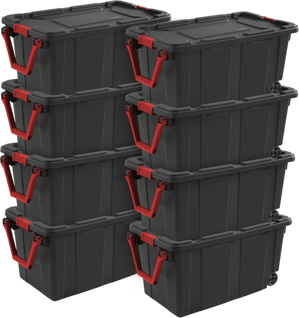 Sterilite Industrial Storage Tote w/Wheels for Garage, 40 Gallon, 8-Pack