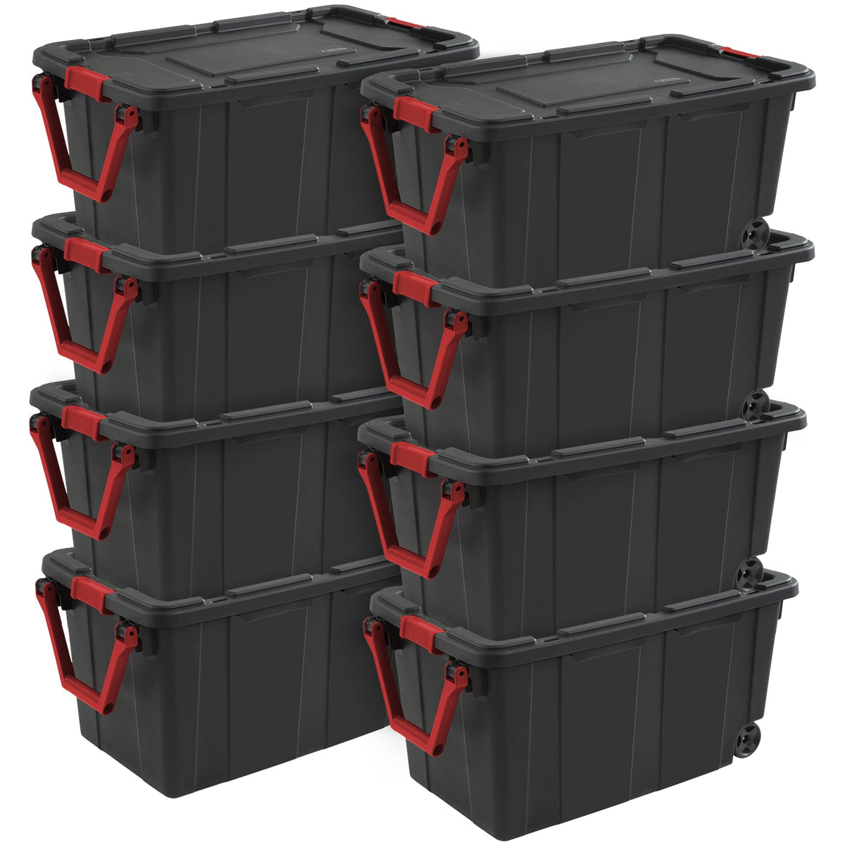 Sterilite Industrial Storage Tote w/Wheels for Garage, 40 Gallon, 8-Pack