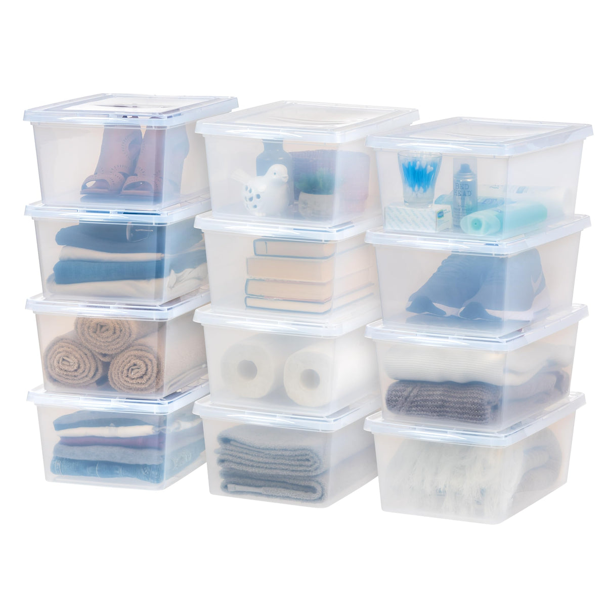 IRIS USA 12-Pack 15 Qt Storage Bins with Lids, Clear, Stackable