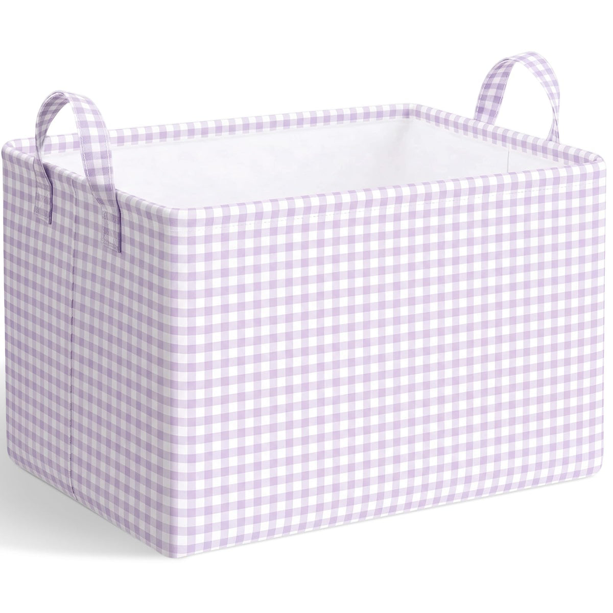 Hushee Khaki Gingham Basket Checkered Storage Collapsible Bin with Handles