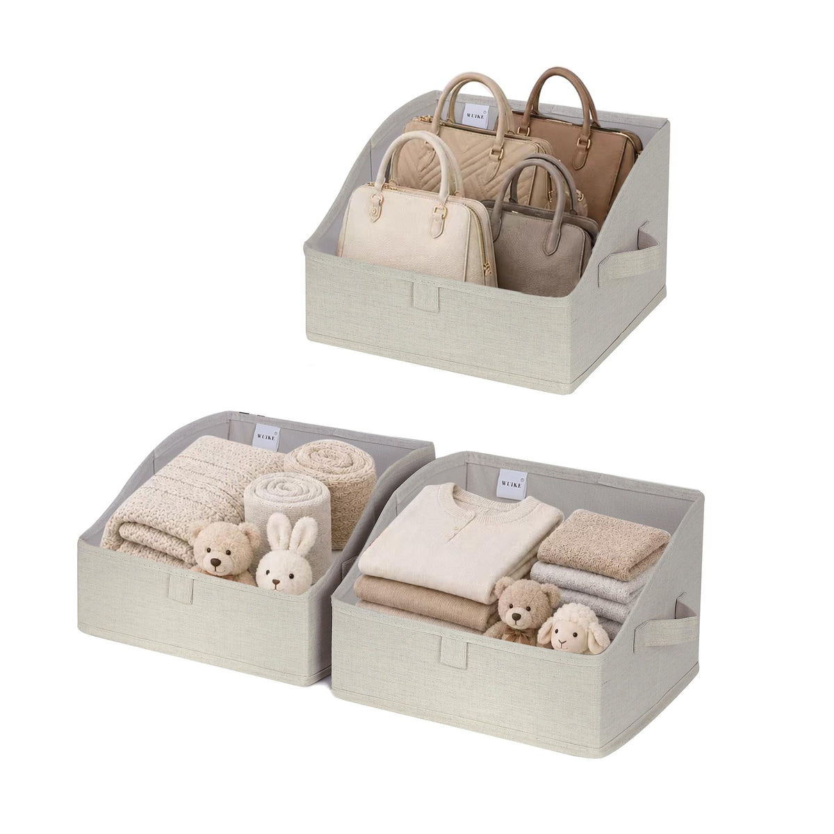 WUIKE Trapezoid Closet Storage Bins, Herringbone Gray, Extra Large, 3-Pack