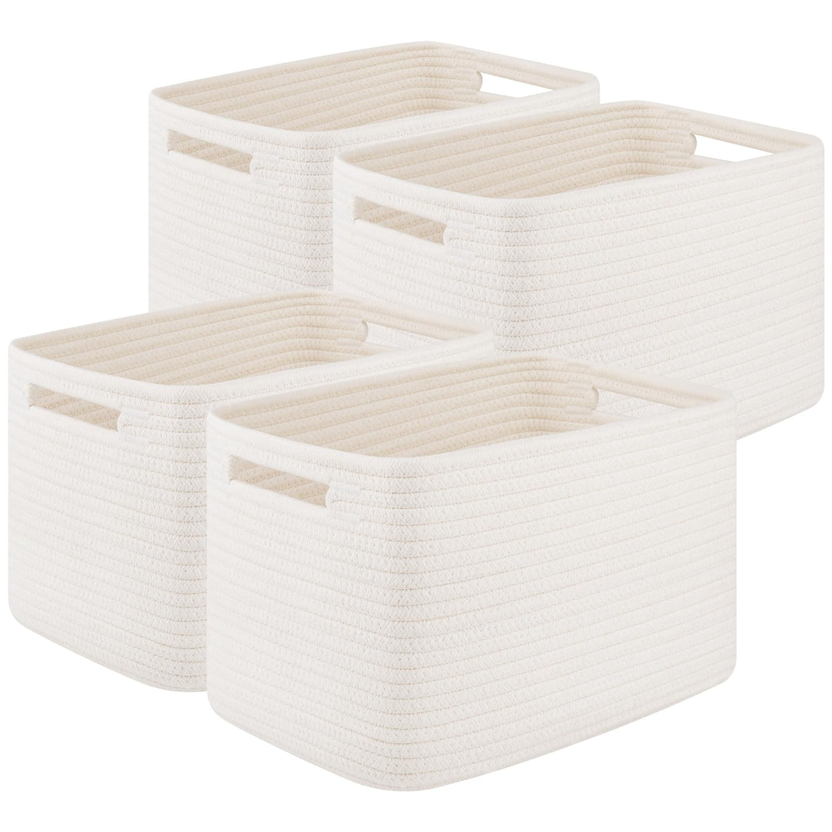 OIASKET 4Packs Natural Cotton Rope Storage Baskets for Organizing Toys, Clothes, Towels & Books, Soft Versatile Organizers for Shelves, Home Decorative Bins, 13''Lx9''Wx7.8''H, Brown
