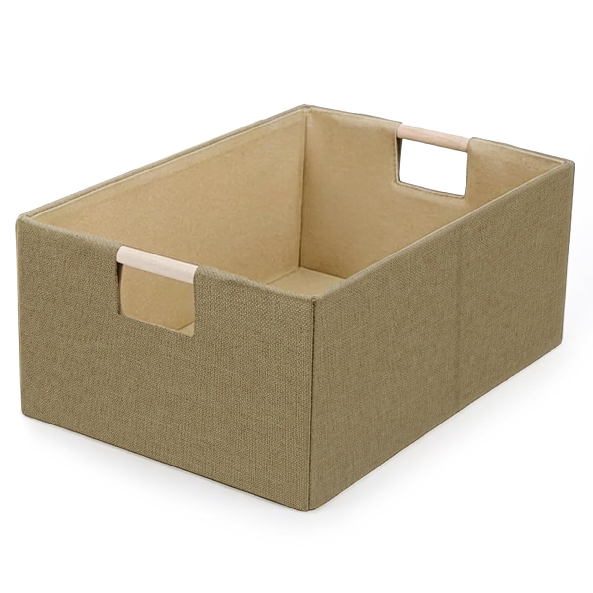 Foldable Fabric Storage Cubes, Cloth Storage Baskets with Wooden Handles, Shelf Closet Organizer Bins, Rectangular Linen Storage Boxes for Decor, 16.5 x 12.2 x 6.7 Inches