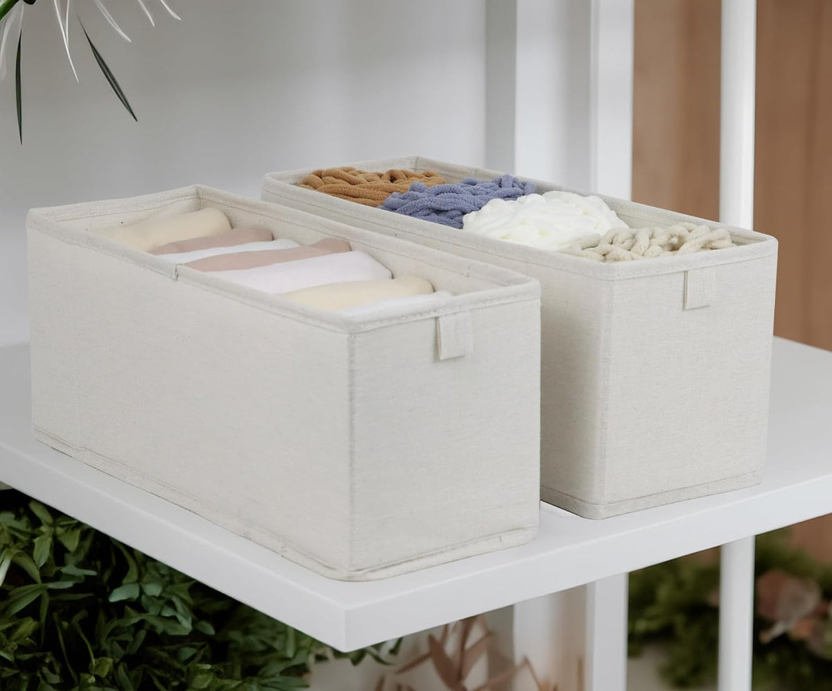 Narrow Fabric Storage Bins, 4 Pack Foldable Storage Baskets for Shelves, Decorative Linen Closet Organizers and Storage, Storage Box Container for Organizing Clothes Toy Pantry Wardrobe Closet