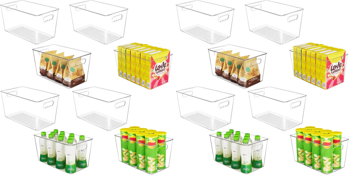 YIHONG 6 Pack Clear Storage Bins, Pantry Organizer Bins with Handle, Large