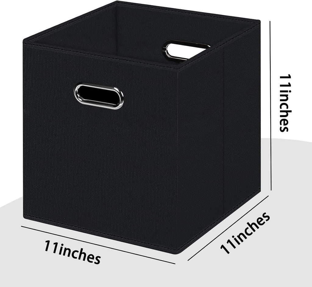 Black Foldable Storage Cubes Bins , Fabric Storage Box Cubes Organizer Baskets with Dual Handles for Home Organizer (Black)
