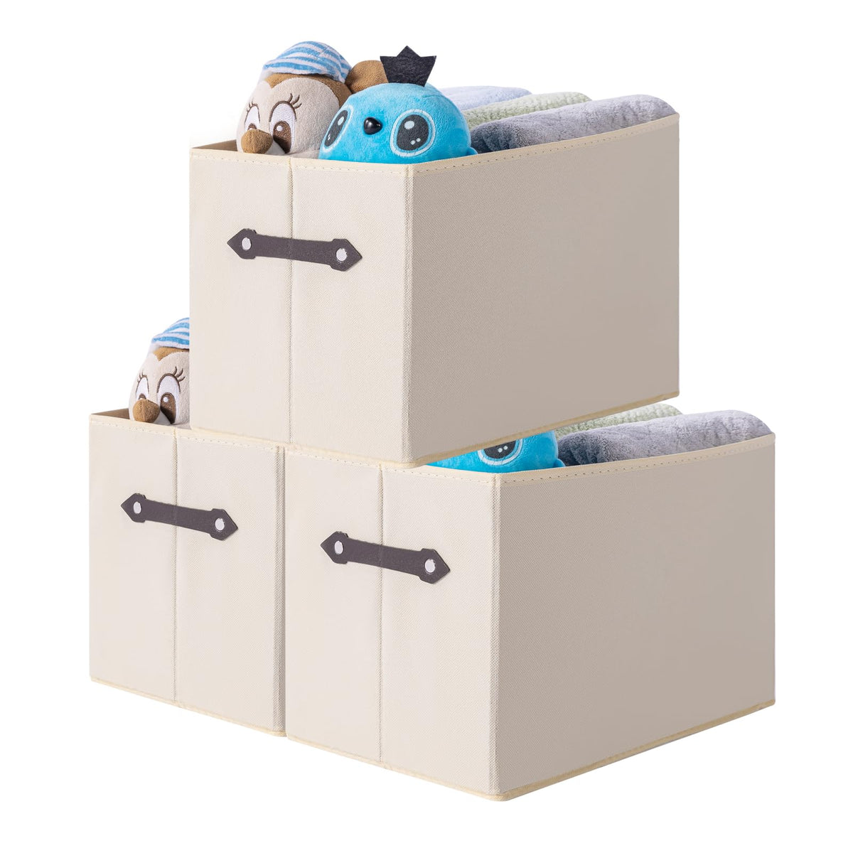 1 Pack Large Collapsible Storage Baskets for Shelves,14.9"x9.5" Fabric Closet storage Boxes with Leather Handles,Decorative Organizers Storage Bins for Clothes,Sheets,Books,(Purple Houndstooth