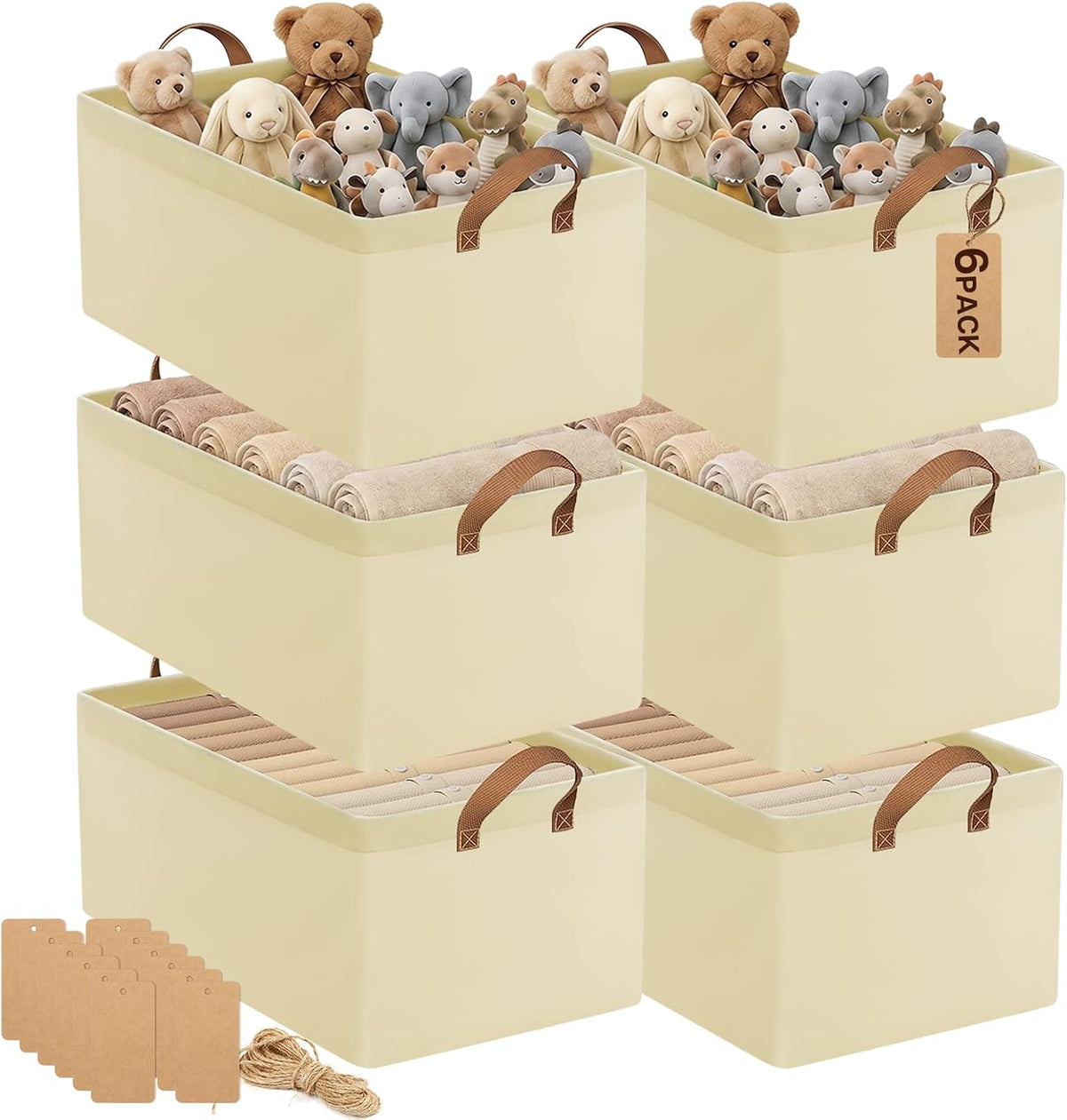 15-Inch Long Fabric Storage Bins 6 Pack for Shelves with Handles