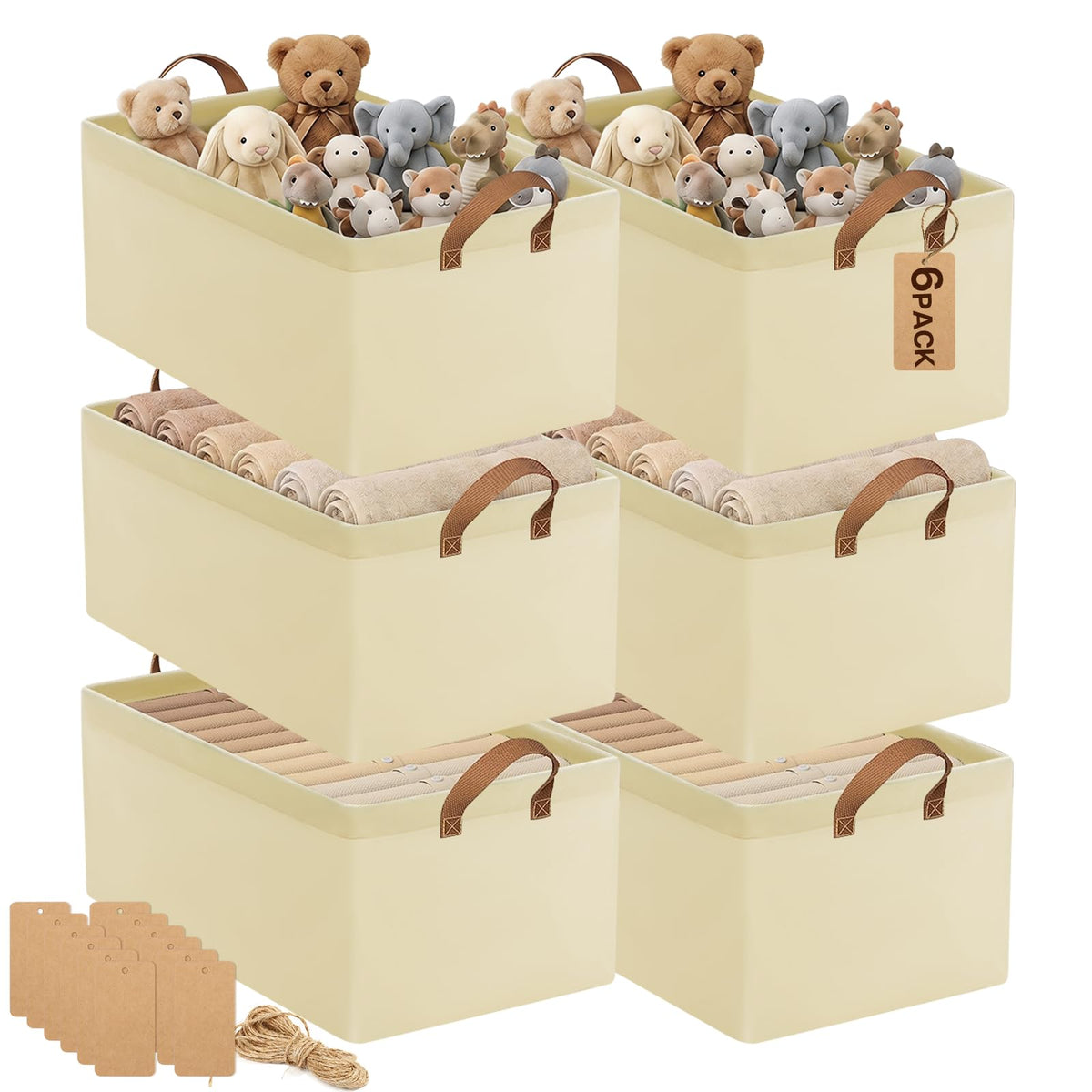 15-Inch Long Fabric Storage Bins 6 Pack for Shelves with Handles