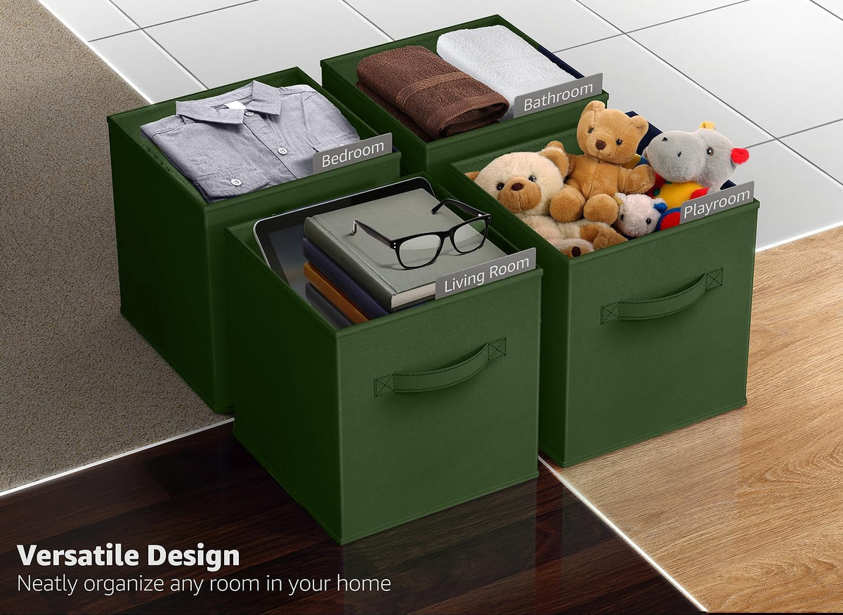 Sorbus Fabric Storage Cubes, 6-Pack Foldable Bins (11 Inch, Dark Green)