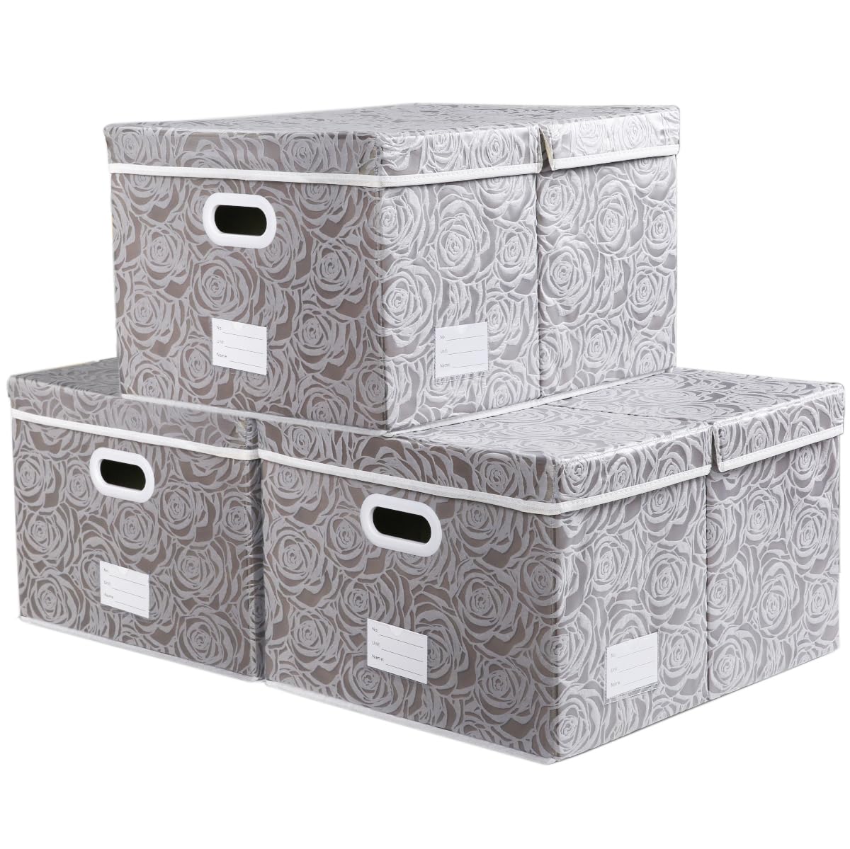 PRANDOM Larger Collapsible Storage Cubes with Lids Fabric Decorative Storage Bins Boxes Organizer Containers Baskets with Cover Handles for Bedroom Closet Living Room Blue 17.7x11.8x11.8 Inch 3 Pack