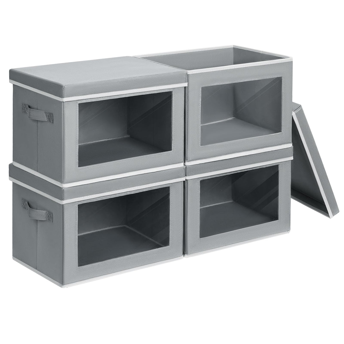 Homsorout Storage Bins with Lids - Fabric Closet Storage Bins with Window, Collapsible Baskets for Shelves 4 Pack, Home Decorative Boxes for Clothes, Closet, Office, Beige