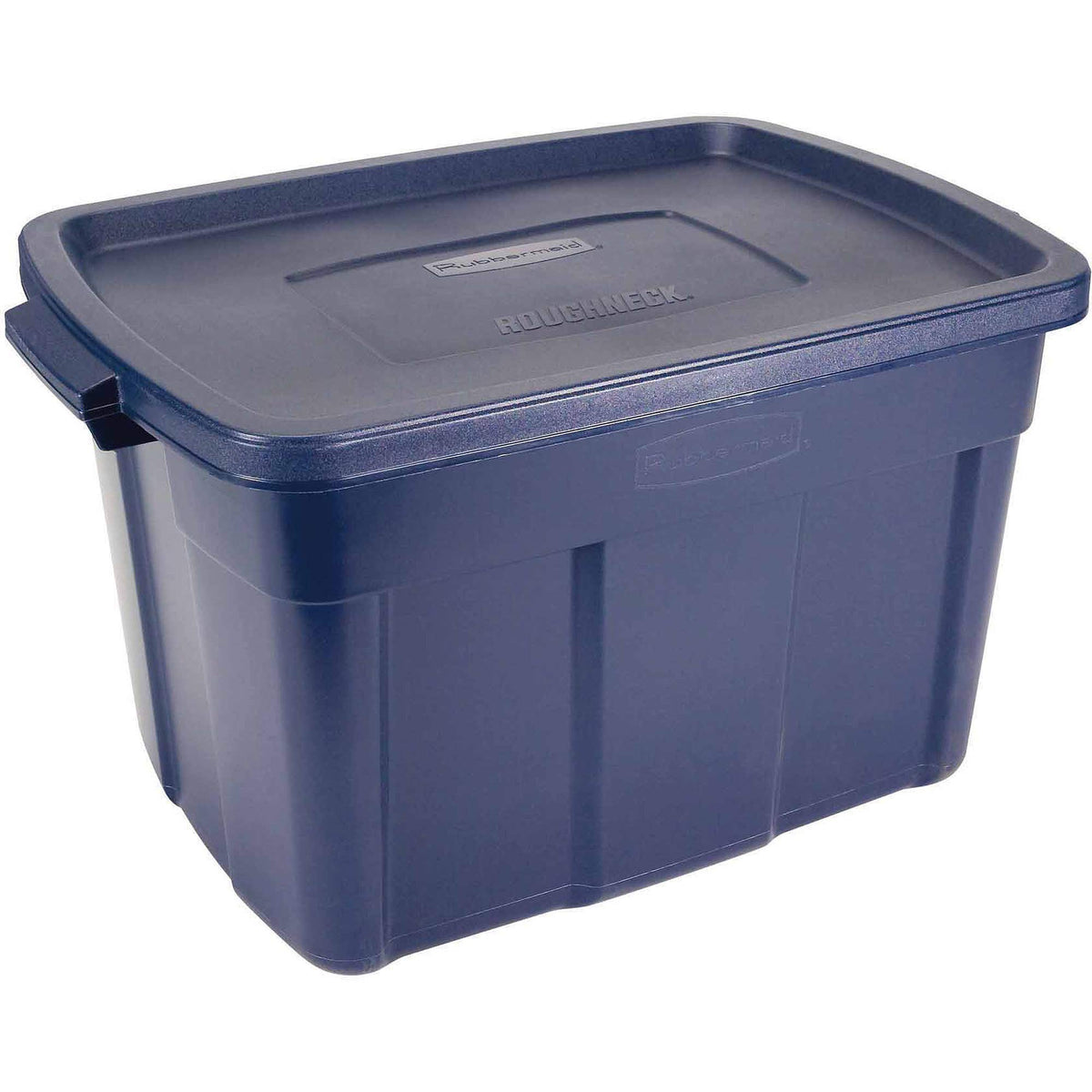 Rubbermaid Roughneck Tote 14 Gal, 6 Pack, Made in USA, Dark Indigo Metallic, Rugged Plastic Stackable Storage Bins with Lids and Handles