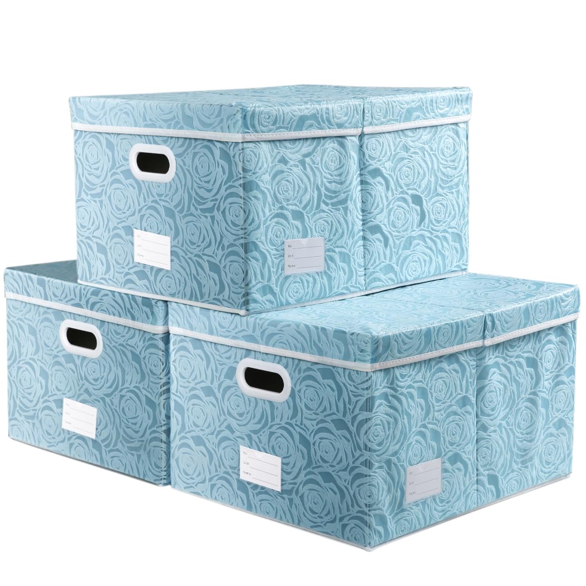 PRANDOM Larger Collapsible Storage Cubes with Lids Fabric Decorative Storage Bins Boxes Organizer Containers Baskets with Cover Handles for Bedroom Closet Living Room Blue 17.7x11.8x11.8 Inch 3 Pack