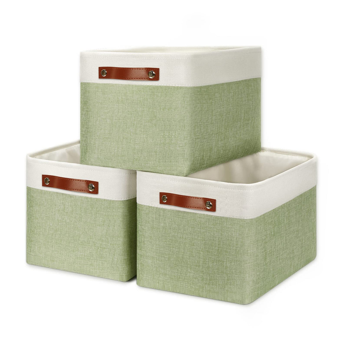DULLEMELO Fabric Storage Bins for Laundry, Home, Foldable Storage Baskets for Shelves, Toys, Collapsible Storage Bins for Office, Closet,Bedroom(White&Khaki,L-15"x11"x9.5",4-Pack)