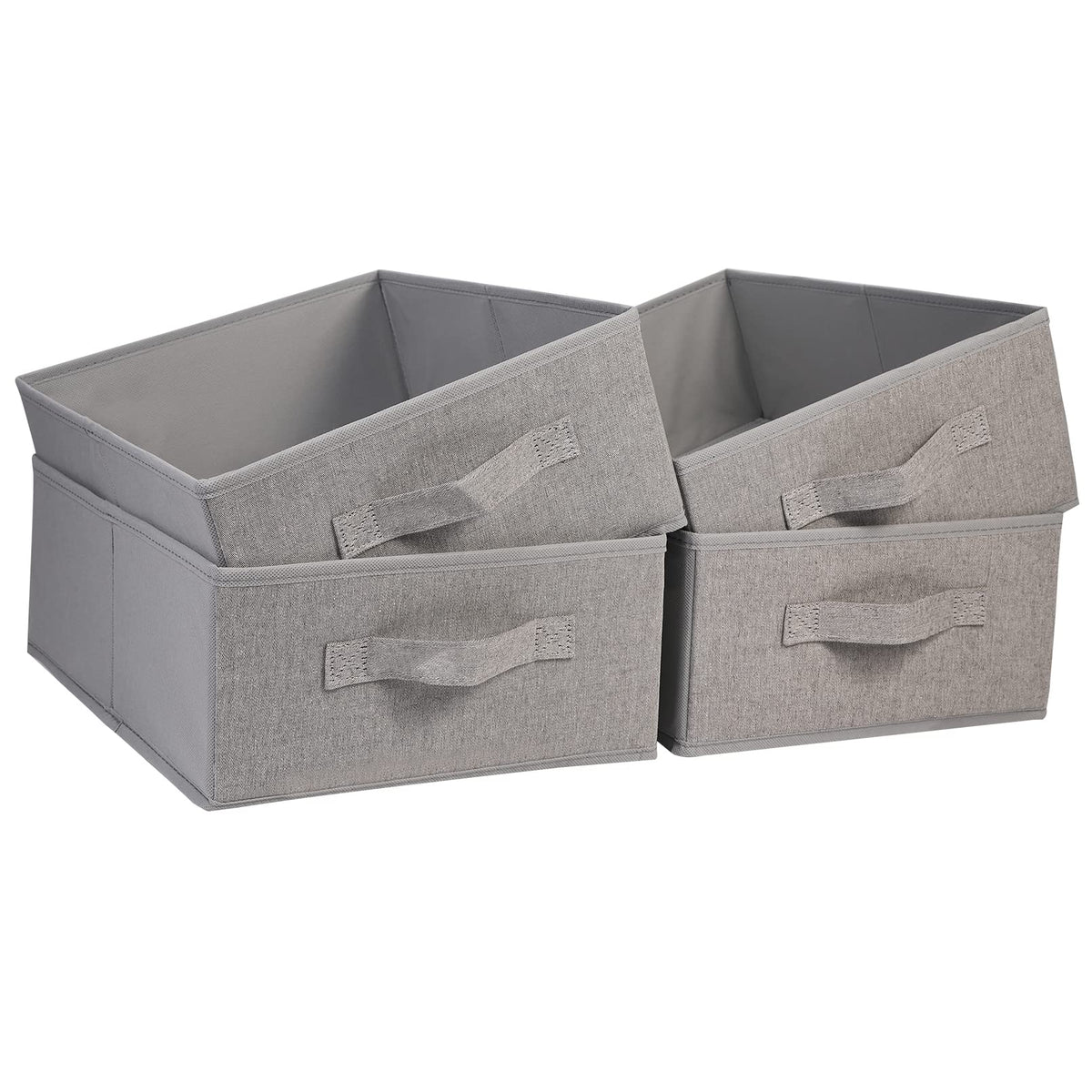 JAKAGO Fabric Storage Bins set of 4 Rectangle Storage Baskets with Handle Foldable Closet Organizer for Clothes Towel bedding Books Collapsible Clothing Container for Shelves Bedroom(Beige Low)