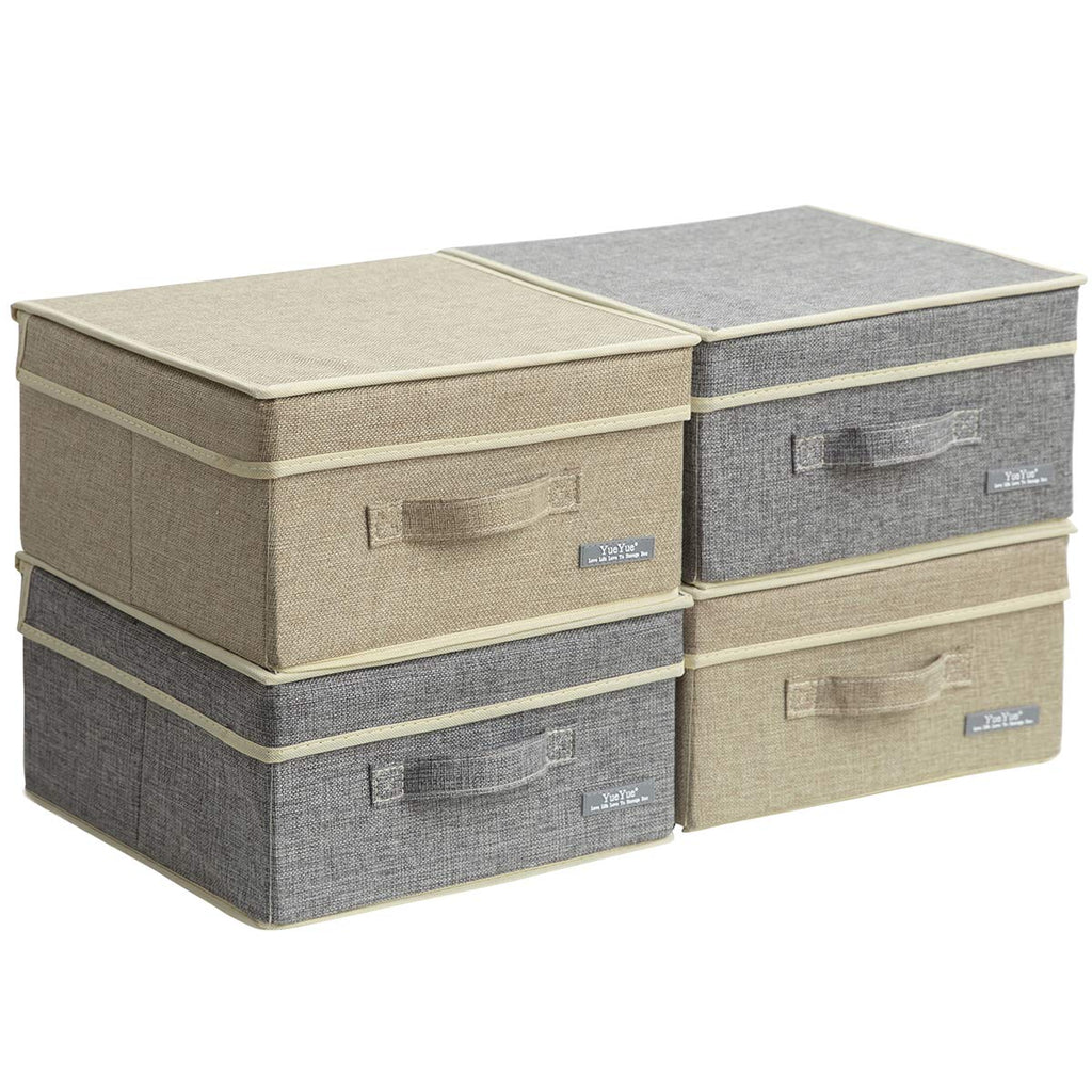 YueYue Cloth Foldable Fabric Bins Box Storage - 2 Pack 12.4 X 12 X 6.7 Inch Storage Bins With Lids Organizer Basket Gray - Bins Storage Shelves Closet Boxes Pack Collapsible