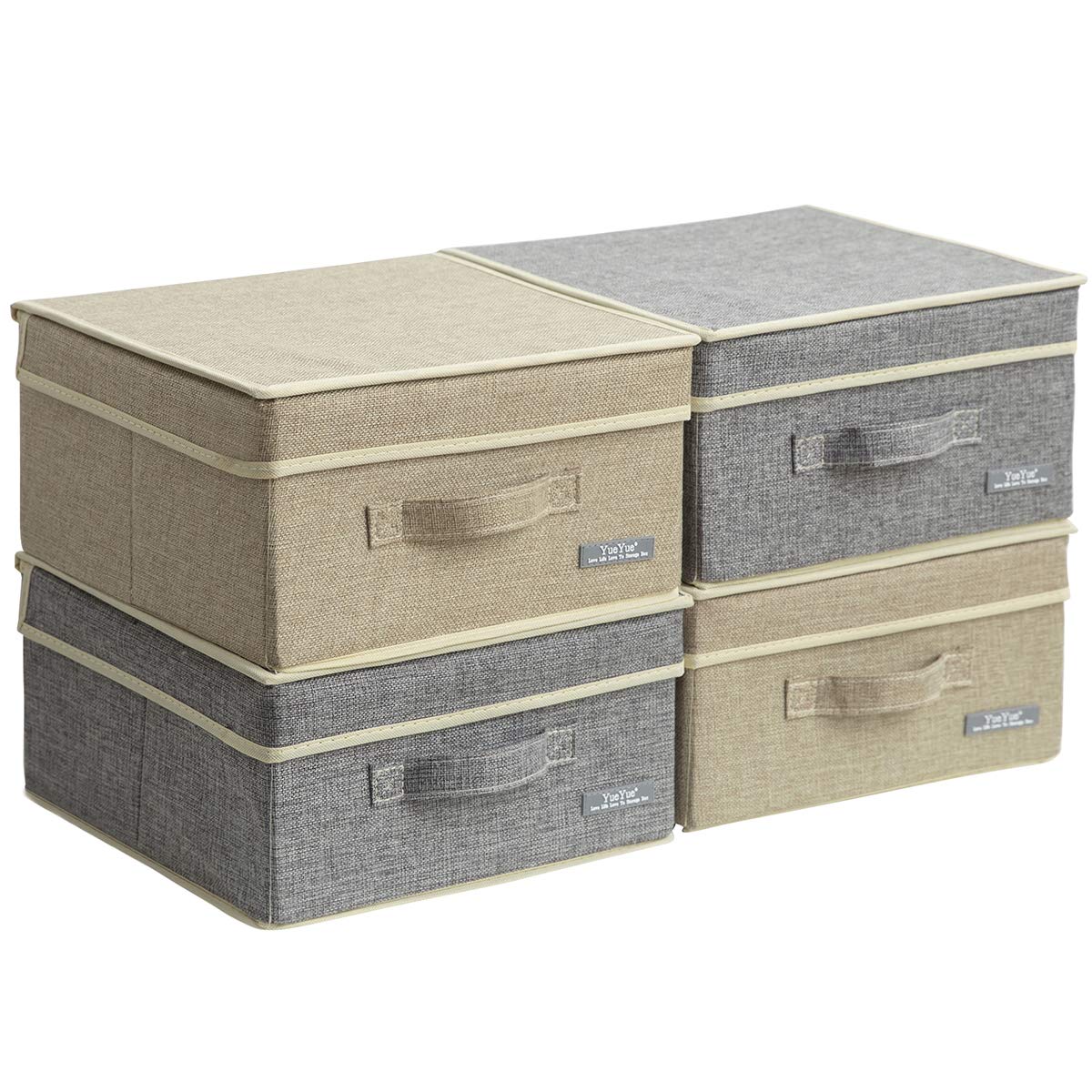 YueYue Cloth Foldable Fabric Bins Box Storage - 2 Pack 12.4 X 12 X 6.7 Inch Storage Bins With Lids Organizer Basket Gray - Bins Storage Shelves Closet Boxes Pack Collapsible