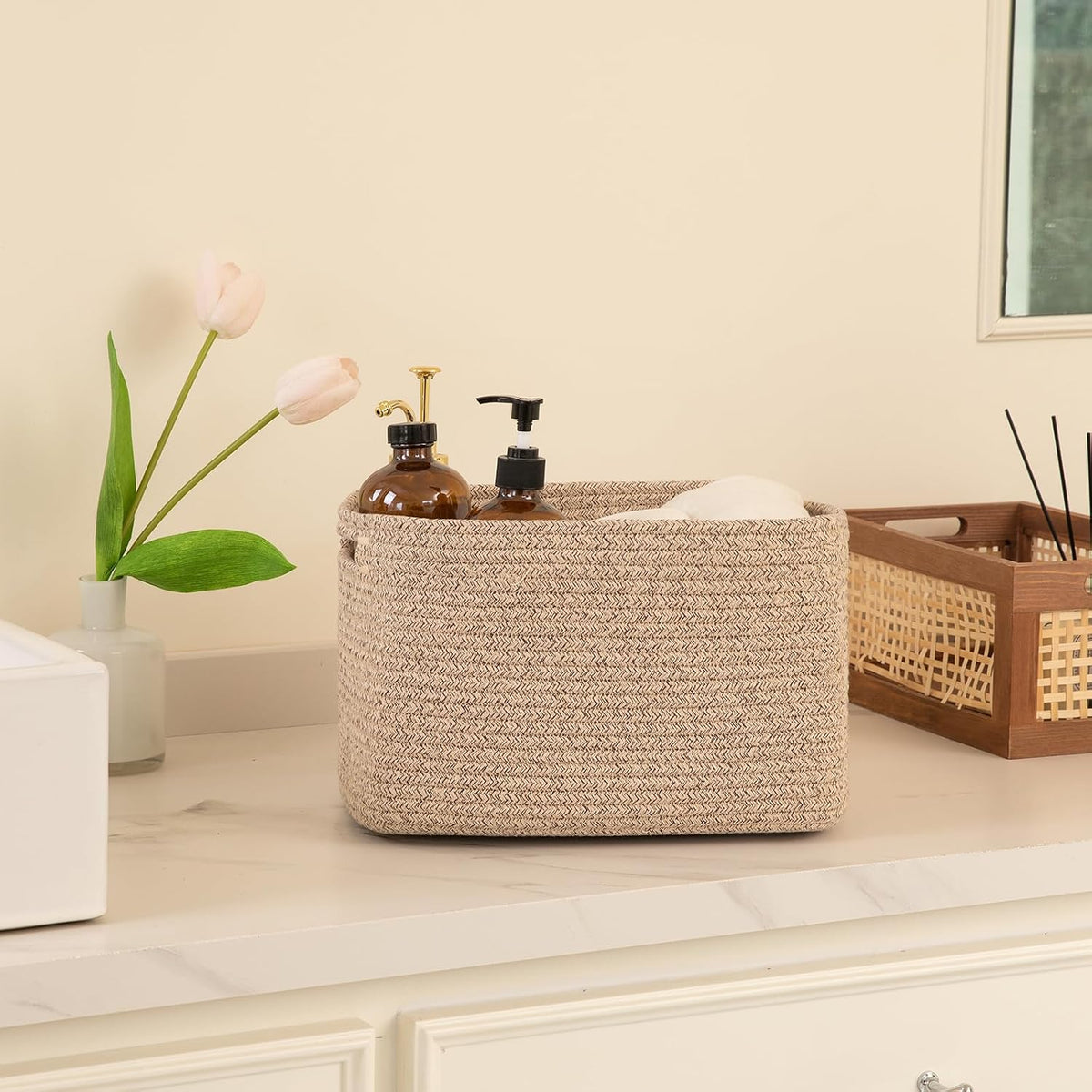 OIAHOMY 4 Pack Storage Baskets for Organizing 15L Cube Storage Bins Brown
